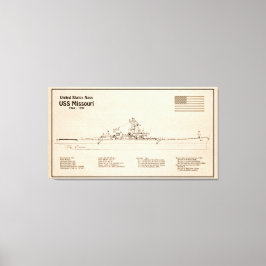 USS Missouri - Schiffs-Blueprint-Pläne SD Leinwanddruck