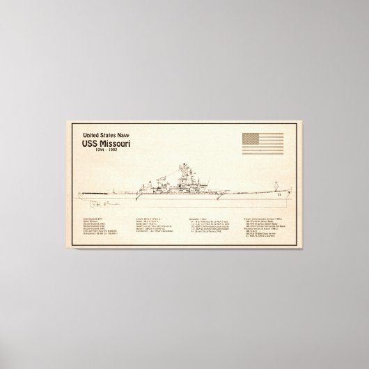USS Missouri - Schiffs-Blueprint-Pläne SD Leinwanddruck (Vorderseite)