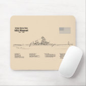 USS Missouri - Schiffs-Blueprint-Pläne SD Mousepad (Mit Mouse)
