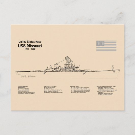USS Missouri - Schiffs-Blueprint-Pläne SD Postkarte (Vorderseite)