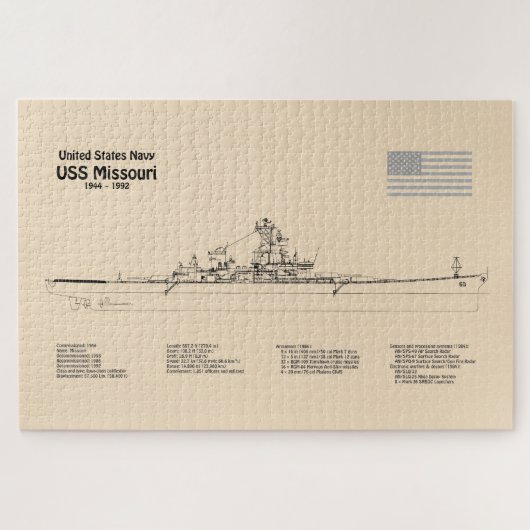 USS Missouri - Schiffs-Blueprint-Pläne SD Puzzle (Horizontal)