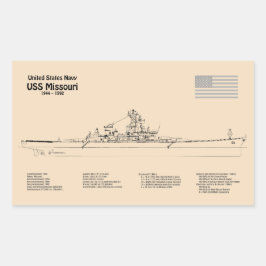 USS Missouri - Schiffs-Blueprint-Pläne SD Rechteckiger Aufkleber