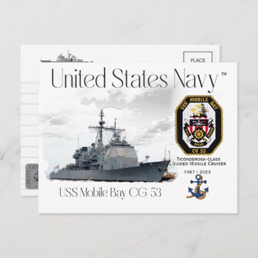 USS MOBILE CG-53 GUIDED MISSILE CRUISER POSTKARTE (Vorne/Hinten)