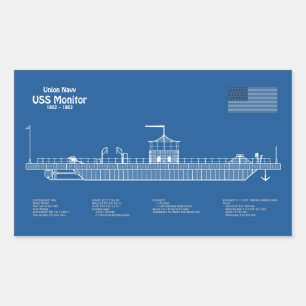 USS Monitor - Pläne für Schiffskonzepte ABD Rechteckiger Aufkleber