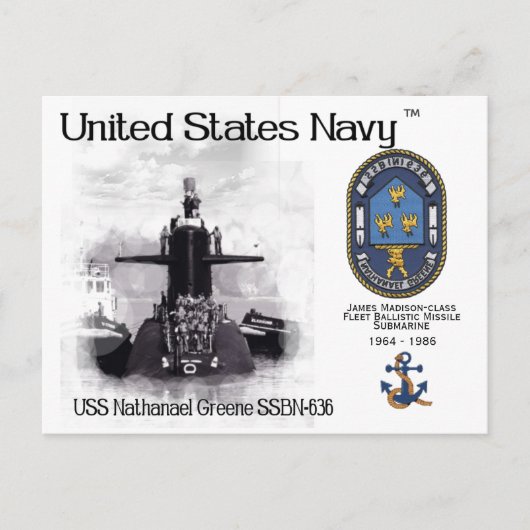 USS NATHANEAL GREENE SSBN-636 SUB. - POSTCARD POSTKARTE (Vorderseite)