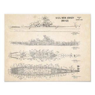USS New Jersey Blueprint Fotodruck