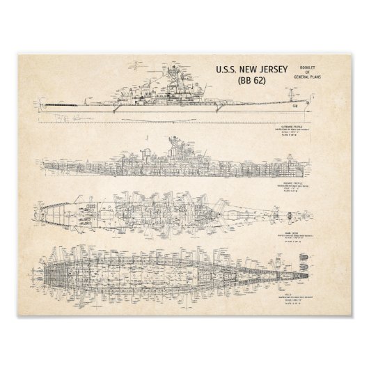 USS New Jersey Blueprint Fotodruck (Vorne)