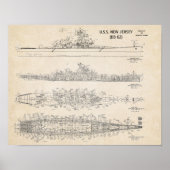 USS NEW JERSEY Blueprint Poster (Vorne)