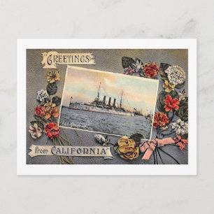 USS New Jersey, Greetings from California Vintag Postkarte