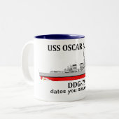 USS Oscar Austin, DDG-79, anpassbare Daten Zweifarbige Tasse (Vorderseite Links)