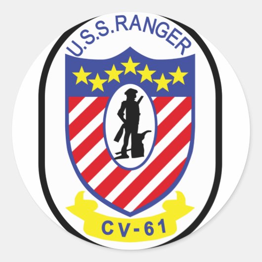 USS Ranger (CV-61) Runder Aufkleber (Vorderseite)