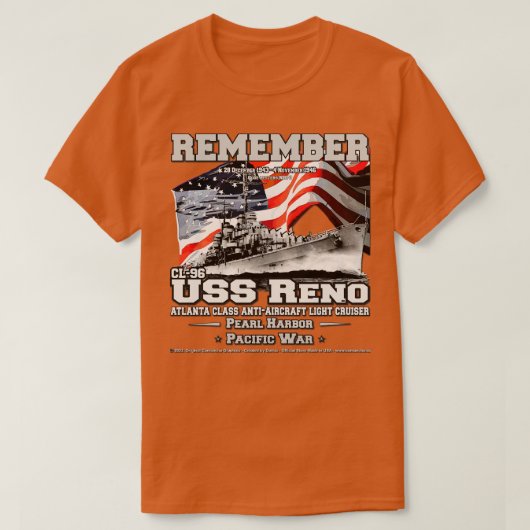 USS Reno CL96 Atlantaclass Lichtkreuzer Veteranen T-Shirt (Design vorne)