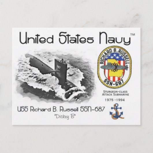 USS RICHARD B. RUSSELL SSN-687 SUBMARINE Postkarte (Vorderseite)