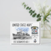 USS SACRAMENTO AOE-1 FAST COMBAT SUPPORT - Postcar Postkarte (Stehend Vorderseite)