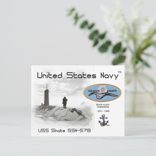 USS SKATE SSN-578 SUBMARINE - POSTCARD POSTKARTE (Stehend Vorderseite)