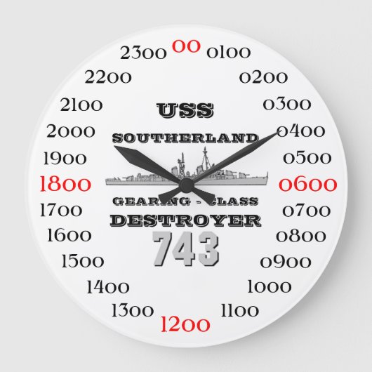 USS Southerland (DD / DDR 743) Große Wanduhr (Vorderseite)