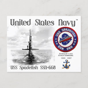 USS SPADEFISH SSN-668 SUBMARINE POSTKARTE