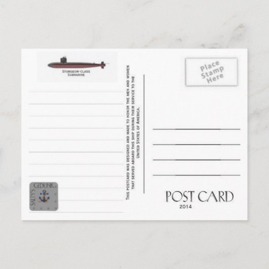 USS SPADEFISH SSN-668 SUBMARINE POSTKARTE (Rückseite)