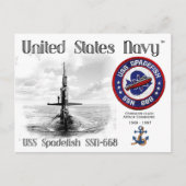 USS SPADEFISH SSN-668 SUBMARINE POSTKARTE (Vorderseite)