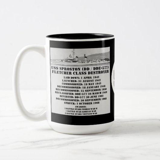 USS Sproston (DD/DDE-577) Zweifarbige Tasse (Links)