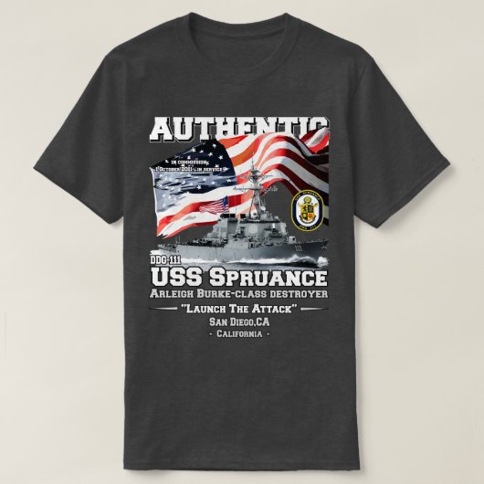 USS Spruance DDG111 Destroyer Veterans T-Shirt (Design vorne)