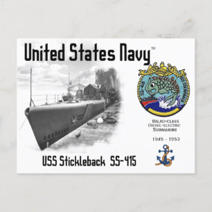 USS STICKLEBACK SS-415 SUBMARINE POSTKARTE