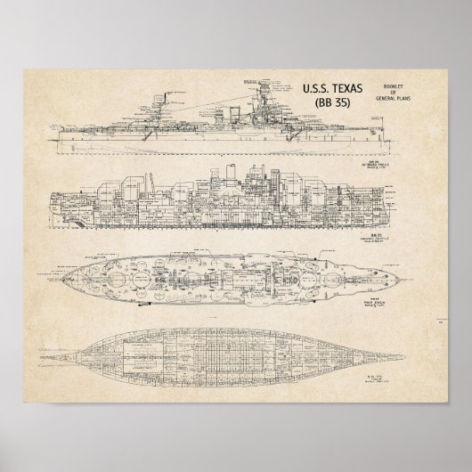 USS TEXAS Blueprint Poster (Vorne)