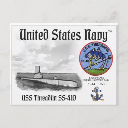 USS THREADFIN SS-410 SUB - Postkarte (Vorderseite)