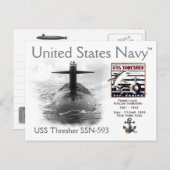 USS THRESHER SSN-593 SUBMARINE POSTCARD POSTKARTE (Vorne/Hinten)