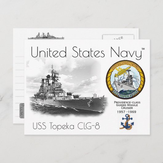 USS TOPEKA CLG-8 CRUISER POSTCARD POSTKARTE (Vorne/Hinten)