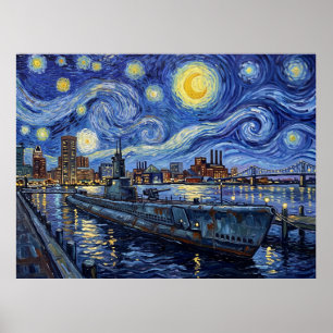 USS Torsk Baltimore U-Boot Starry Night Poster