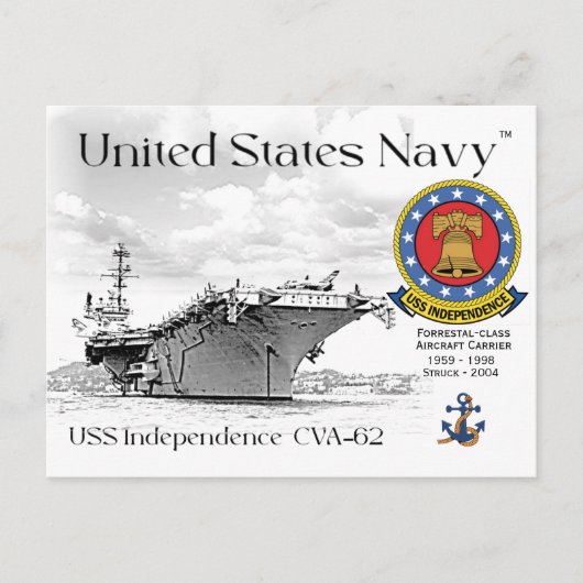 USS UNABHÄNGIGKEIT CVA-62 CARRIER Postcard Postkarte (Vorderseite)