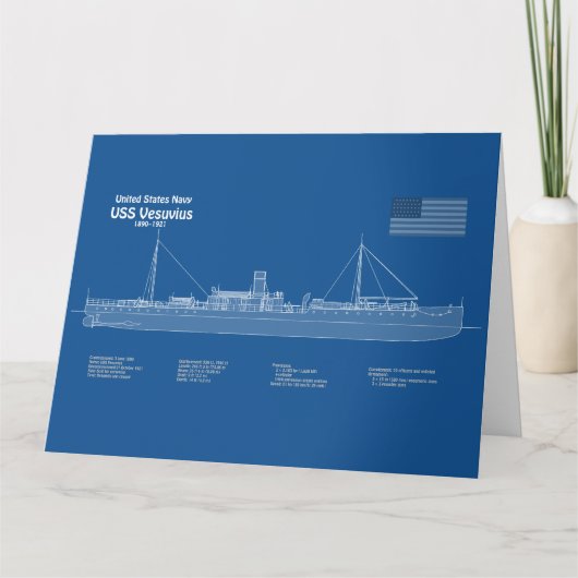 USS Vesuvius - Schiffs-Blueprint-Pläne ABD Dankeskarte (Vorderseite)