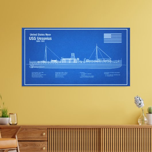 USS Vesuvius - Schiffs-Blueprint-Pläne ABD Leinwanddruck (Insitu (Wohnzimmer))