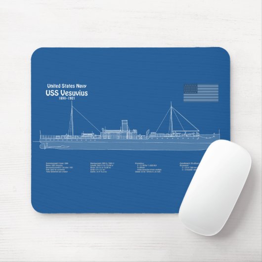 USS Vesuvius - Schiffs-Blueprint-Pläne ABD Mousepad (Mit Mouse)