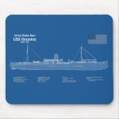 USS Vesuvius - Schiffs-Blueprint-Pläne ABD Mousepad (Vorne)