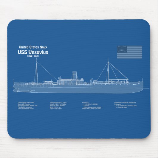 USS Vesuvius - Schiffs-Blueprint-Pläne ABD Mousepad (Vorne)