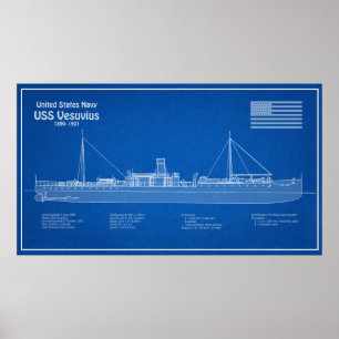 USS Vesuvius - Schiffs-Blueprint-Pläne ABD Poster