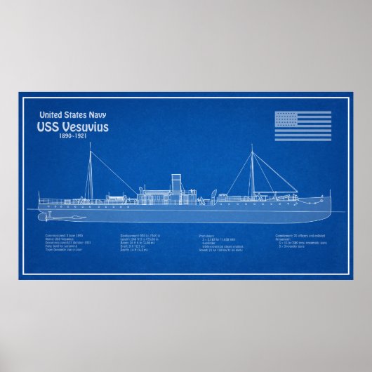 USS Vesuvius - Schiffs-Blueprint-Pläne ABD Poster (Vorne)