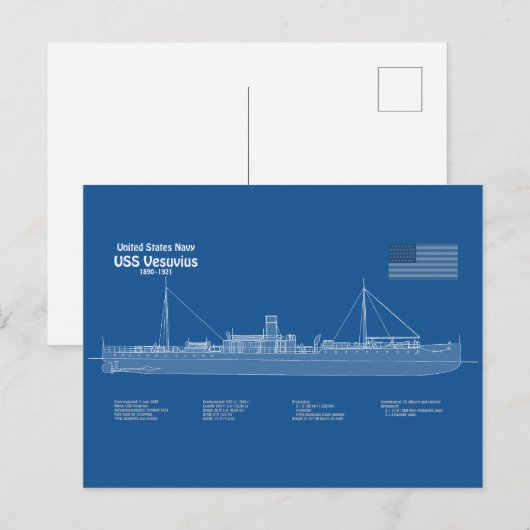 USS Vesuvius - Schiffs-Blueprint-Pläne ABD Postkarte (Vorne/Hinten)