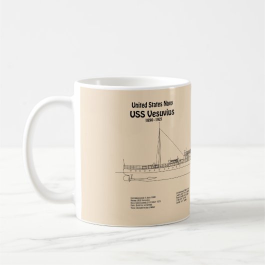 USS Vesuvius - Schiffs-Blueprint-Pläne SD Kaffeetasse (Links)