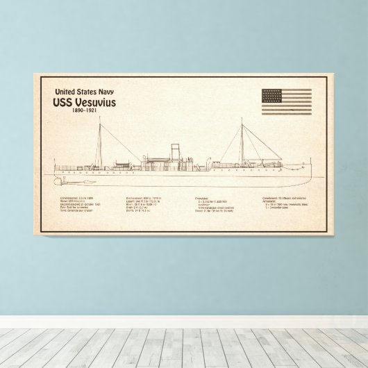 USS Vesuvius - Schiffs-Blueprint-Pläne SD Leinwanddruck (Insitu (Holzboden))