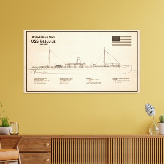 USS Vesuvius - Schiffs-Blueprint-Pläne SD Leinwanddruck (Insitu (Wohnzimmer))