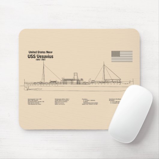 USS Vesuvius - Schiffs-Blueprint-Pläne SD Mousepad (Mit Mouse)