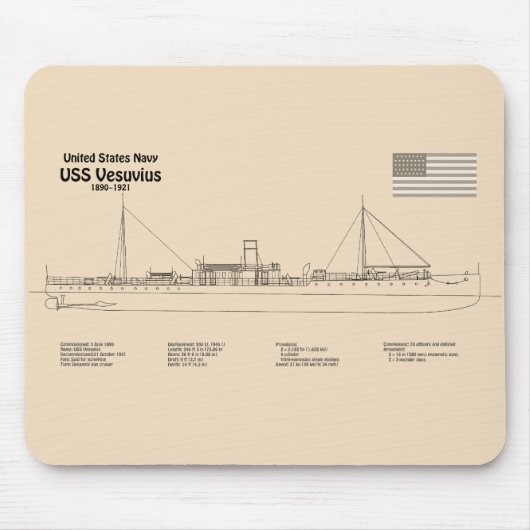 USS Vesuvius - Schiffs-Blueprint-Pläne SD Mousepad (Vorne)