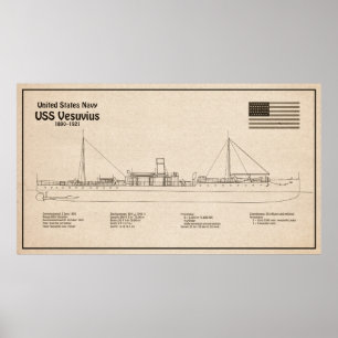 USS Vesuvius - Schiffs-Blueprint-Pläne SD Poster