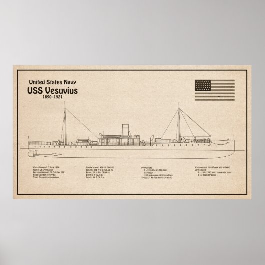 USS Vesuvius - Schiffs-Blueprint-Pläne SD Poster (Vorne)