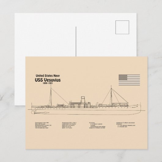USS Vesuvius - Schiffs-Blueprint-Pläne SD Postkarte (Vorne/Hinten)