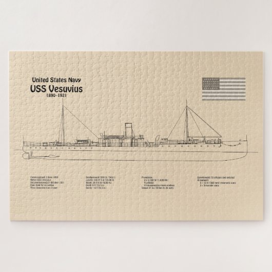USS Vesuvius - Schiffs-Blueprint-Pläne SD Puzzle (Horizontal)
