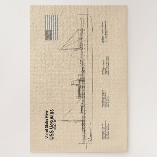 USS Vesuvius - Schiffs-Blueprint-Pläne SD Puzzle (Vertikal)